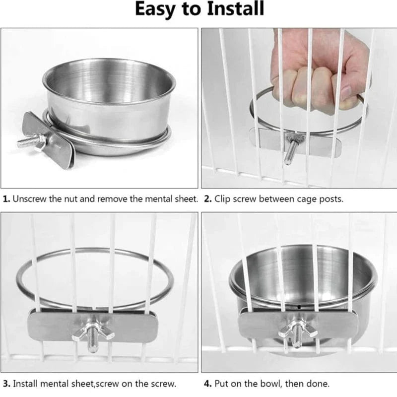 Parrot Feeding Cups Bird Feeder Dish Removable Stainless Steel Food Bowls with Clamp Holder for Cage for Small Animals Bird Cage | Stornfield