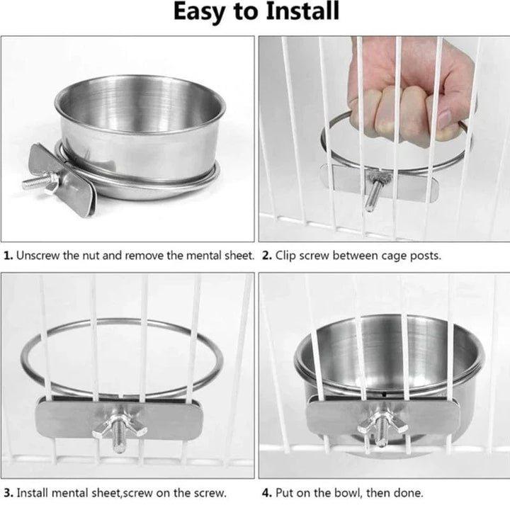 Parrot Feeding Cups Bird Feeder Dish Removable Stainless Steel Food Bowls with Clamp Holder for Cage for Small Animals Bird Cage | Stornfield