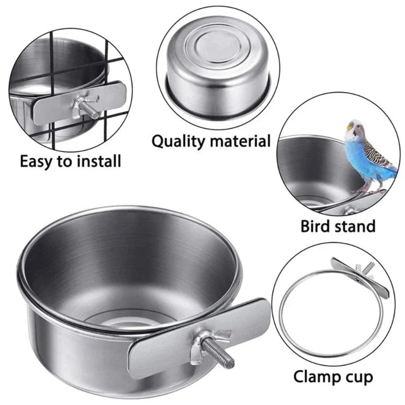 Parrot Feeding Cups Bird Feeder Dish Removable Stainless Steel Food Bowls with Clamp Holder for Cage for Small Animals Bird Cage | Stornfield