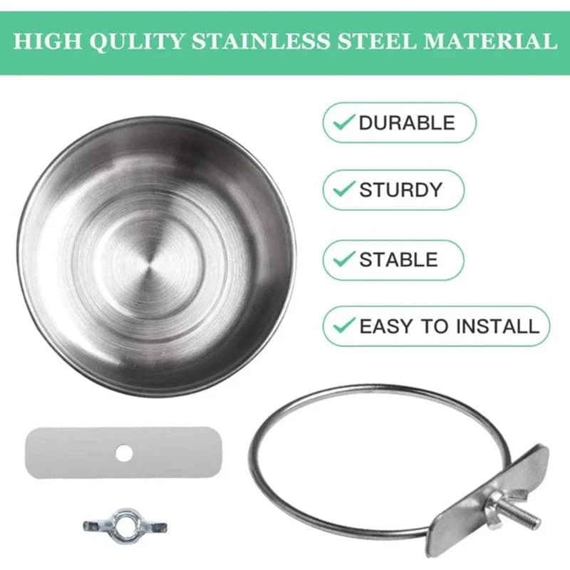 Parrot Feeding Cups Bird Feeder Dish Removable Stainless Steel Food Bowls with Clamp Holder for Cage for Small Animals Bird Cage | Stornfield