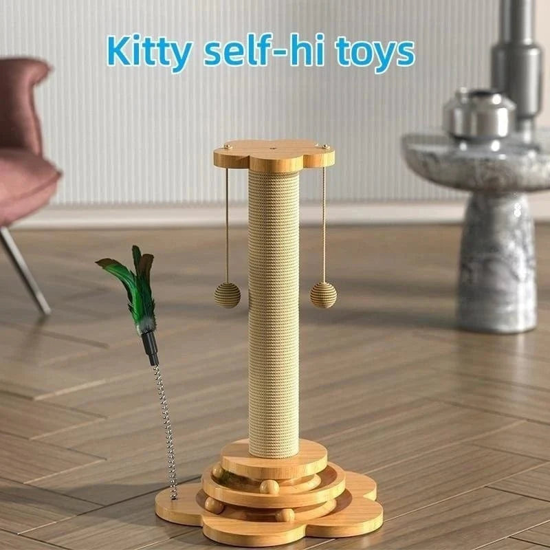 Pet Cat Toy Solid Wood Cat Turntable Funny Cat Stick  Balls Durable Sisal Scratching Board Cat Supplies Cat Grab Column | Stornfield