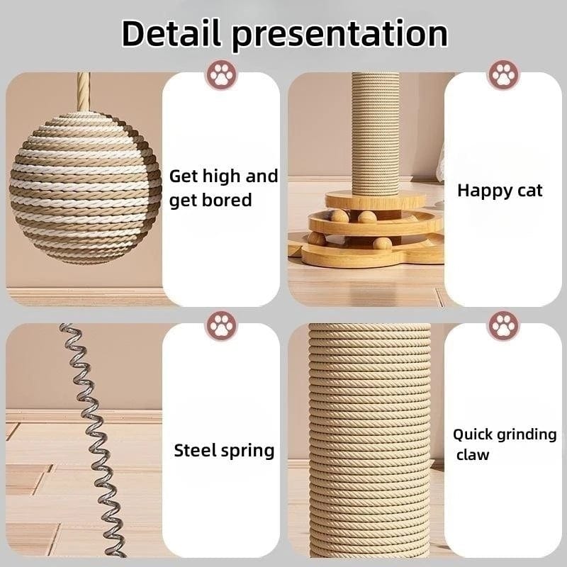 Pet Cat Toy Solid Wood Cat Turntable Funny Cat Stick  Balls Durable Sisal Scratching Board Cat Supplies Cat Grab Column | Stornfield