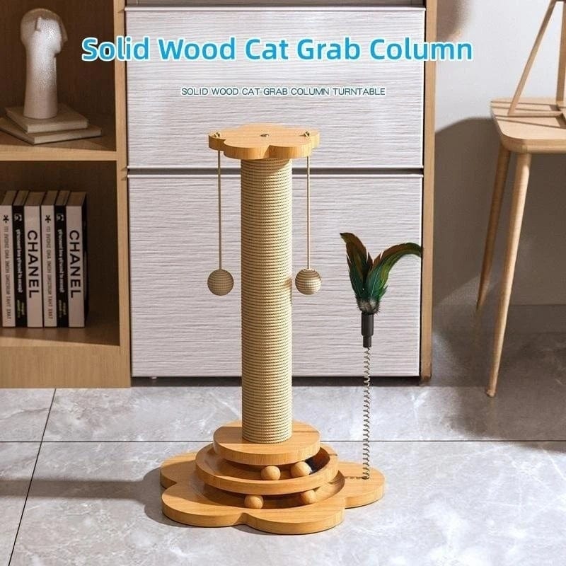Pet Cat Toy Solid Wood Cat Turntable Funny Cat Stick  Balls Durable Sisal Scratching Board Cat Supplies Cat Grab Column | Stornfield