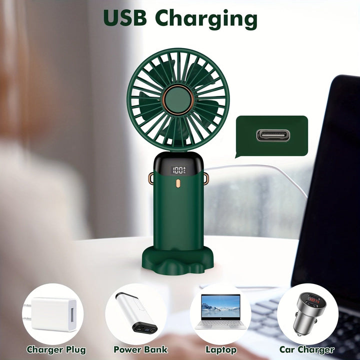 Portable Handheld Mini Fan USB Rechargeable with LED Display 5 Speeds 90° Foldable Battery Operated for Office Bedroom Outdoor Travel Camping Back to School Supplies | Stornfield