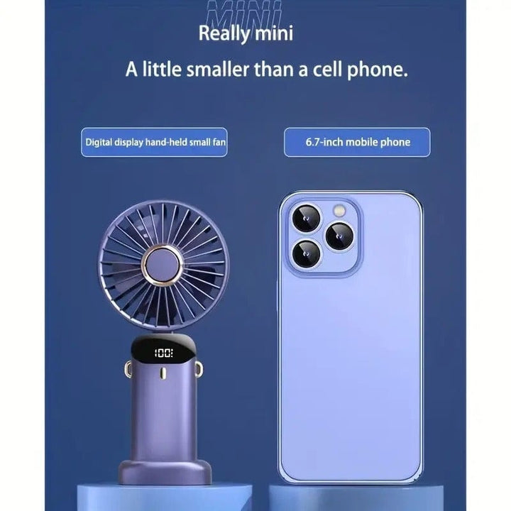 Portable Mini USB Fan LED Digital Display 5 Speeds 21hrs Battery Life Quiet Operation Ideal for Summer Travel and Household Use | Stornfield