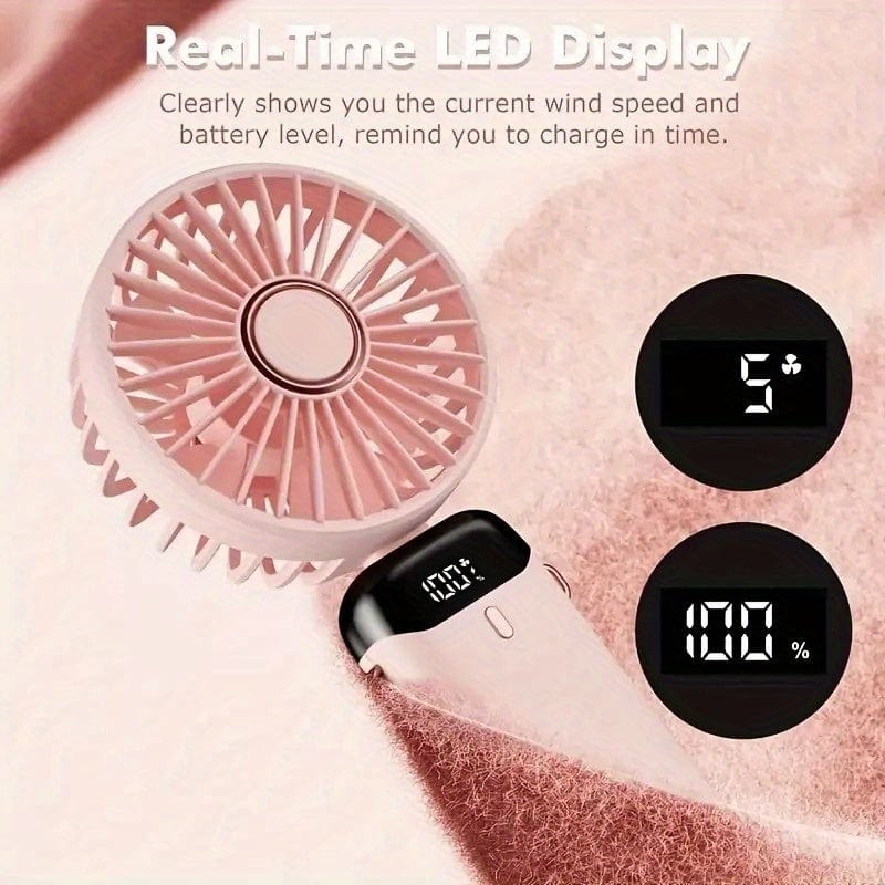 Portable Mini USB Fan LED Digital Display 5 Speeds 21hrs Battery Life Quiet Operation Ideal for Summer Travel and Household Use | Stornfield