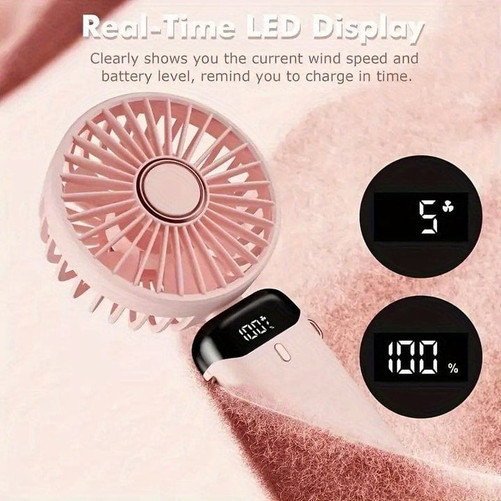 Portable Mini USB Fan LED Digital Display 5 Speeds 21hrs Battery Life Quiet Operation Ideal for Summer Travel and Household Use | Stornfield