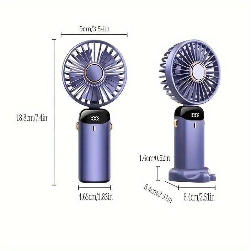 Portable Mini USB Fan LED Digital Display 5 Speeds 21hrs Battery Life Quiet Operation Ideal for Summer Travel and Household Use | Stornfield