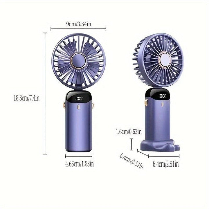 Portable Mini USB Fan LED Digital Display 5 Speeds 21hrs Battery Life Quiet Operation Ideal for Summer Travel and Household Use | Stornfield