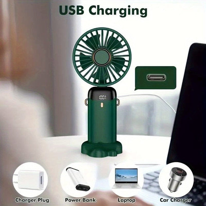 Portable Mini USB Fan LED Digital Display 5 Speeds 21hrs Battery Life Quiet Operation Ideal for Summer Travel and Household Use | Stornfield