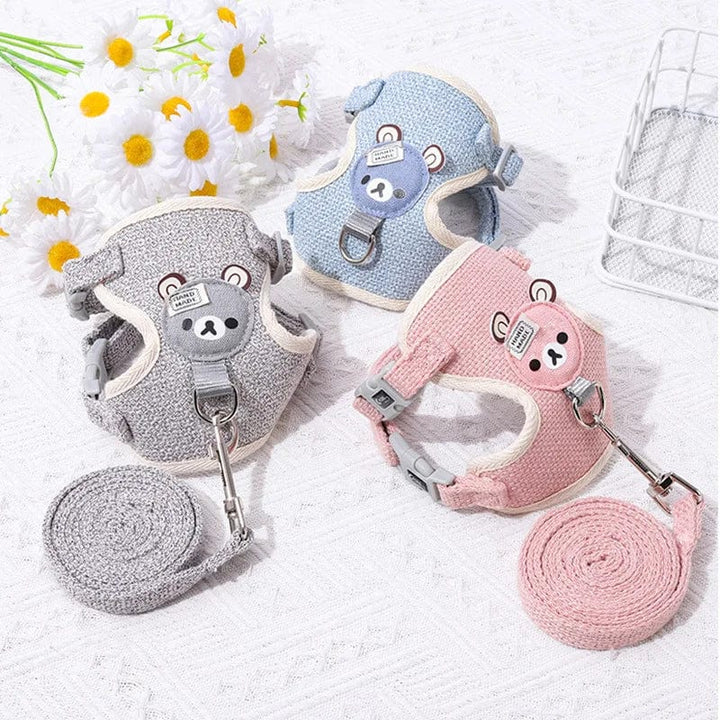 Small Cat Dog Harness Leash Set Breathable Vest Escape Proof Chest Strap Kitten Puppy Cartoon Bear Walking Pet Traction Lead | Stornfield