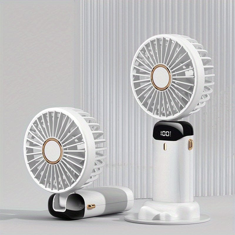 Portable Mini USB Fan LED Digital Display 5 Speeds 21hrs Battery Life Quiet Operation Ideal for Summer Travel and Household Use | Stornfield
