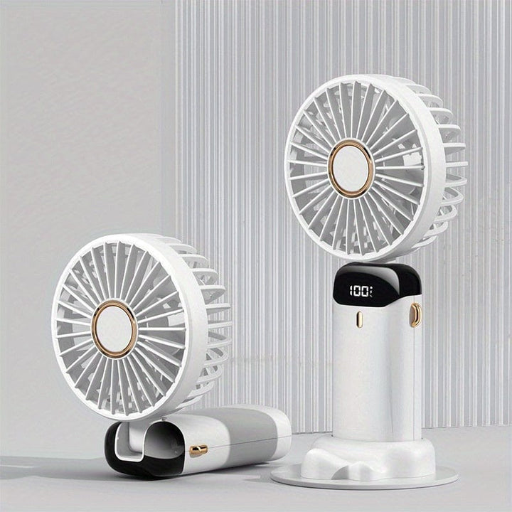 Portable Mini USB Fan LED Digital Display 5 Speeds 21hrs Battery Life Quiet Operation Ideal for Summer Travel and Household Use | Stornfield