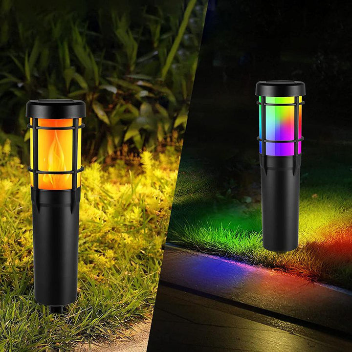 Stornfield | Solar Pathway Lights Outdoor with Flickering Flame and RGB Color Changing, LED Solar Lamps for Yard, Garden, Pathway, Lawn - IP65 Waterproof