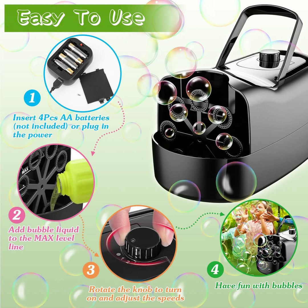 Stornfield | Portable Bubble Machine with 2 Speeds Hand Grip 3000-4000 Bubbles per Minute Plug-powered Battery-powered