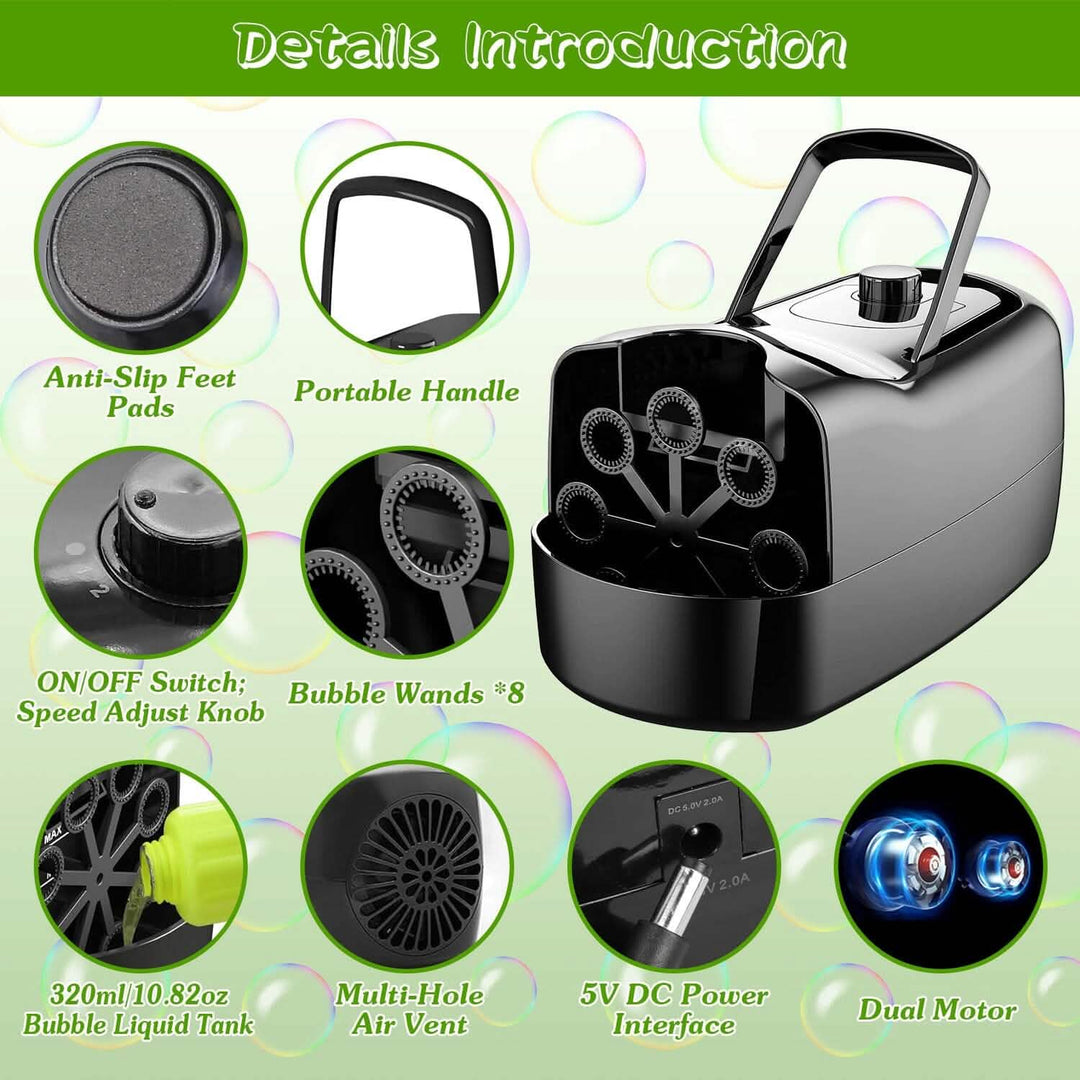 Stornfield | Portable Bubble Machine with 2 Speeds Hand Grip 3000-4000 Bubbles per Minute Plug-powered Battery-powered