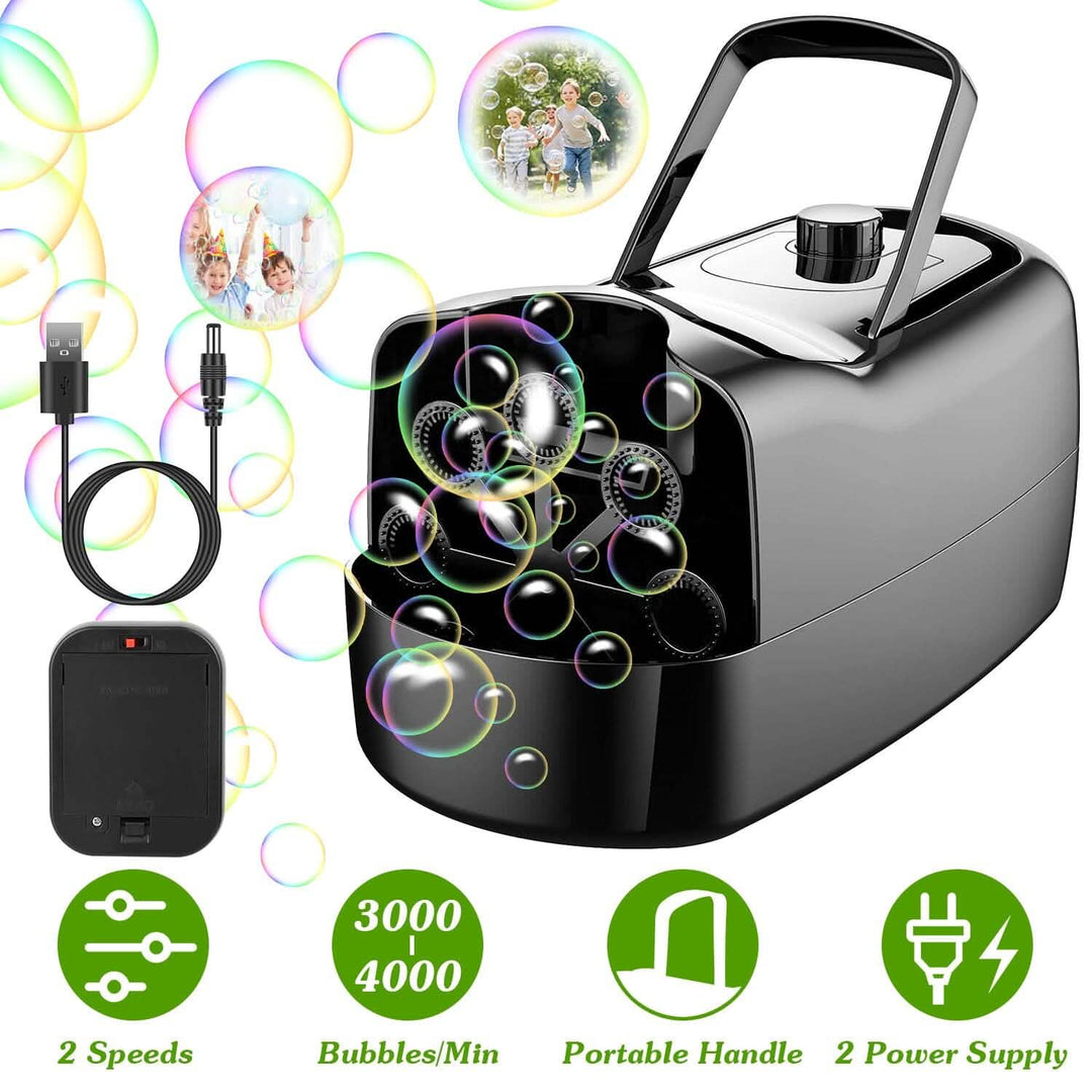 Stornfield | Portable Bubble Machine with 2 Speeds Hand Grip 3000-4000 Bubbles per Minute Plug-powered Battery-powered