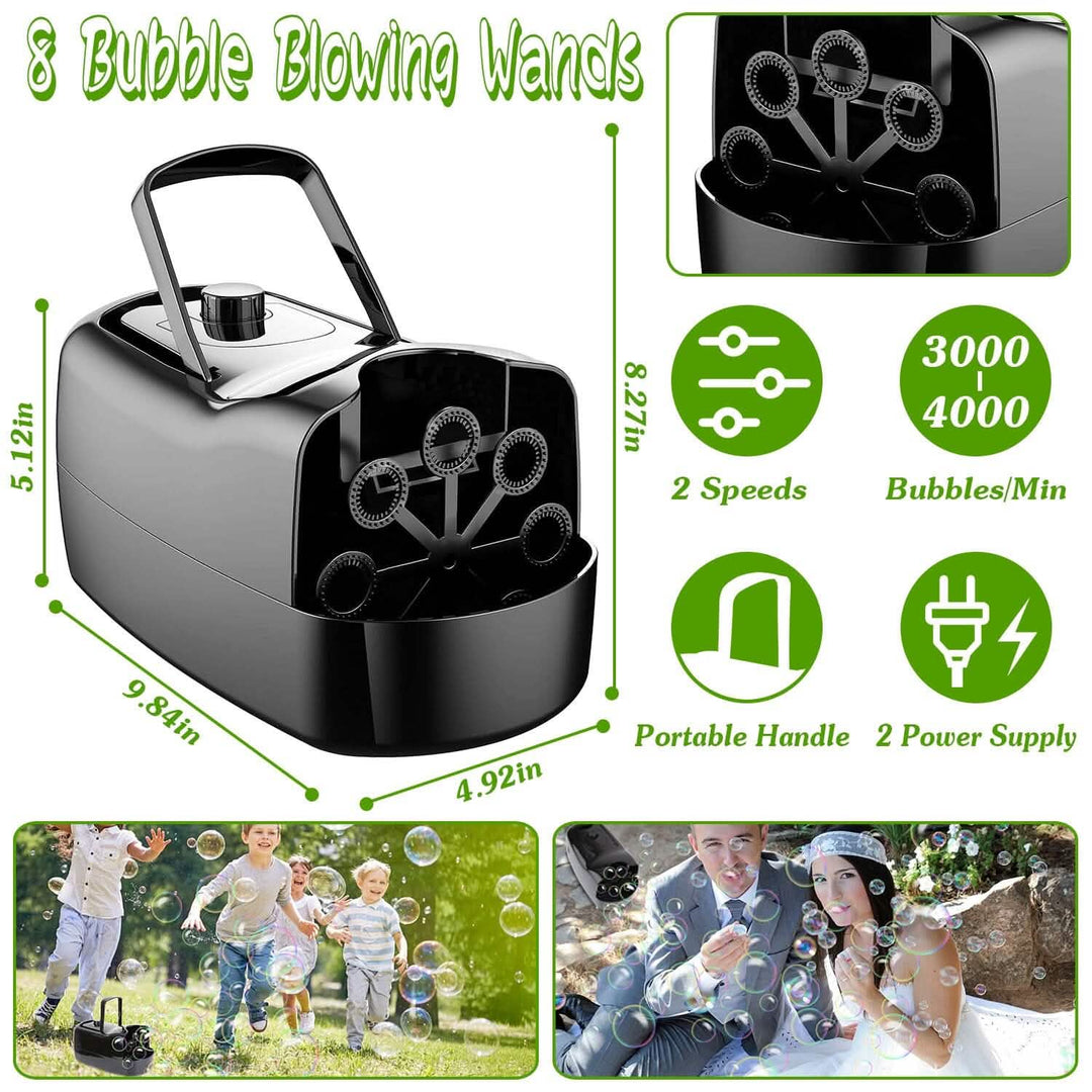 Stornfield | Portable Bubble Machine with 2 Speeds Hand Grip 3000-4000 Bubbles per Minute Plug-powered Battery-powered