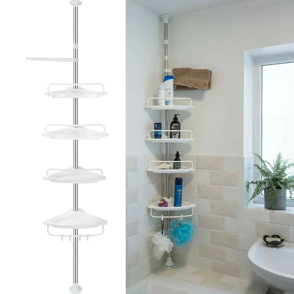 Telesto Telescopic Shower Rack – Adjustable Corner Shelf with 4 Levels | Stornfield