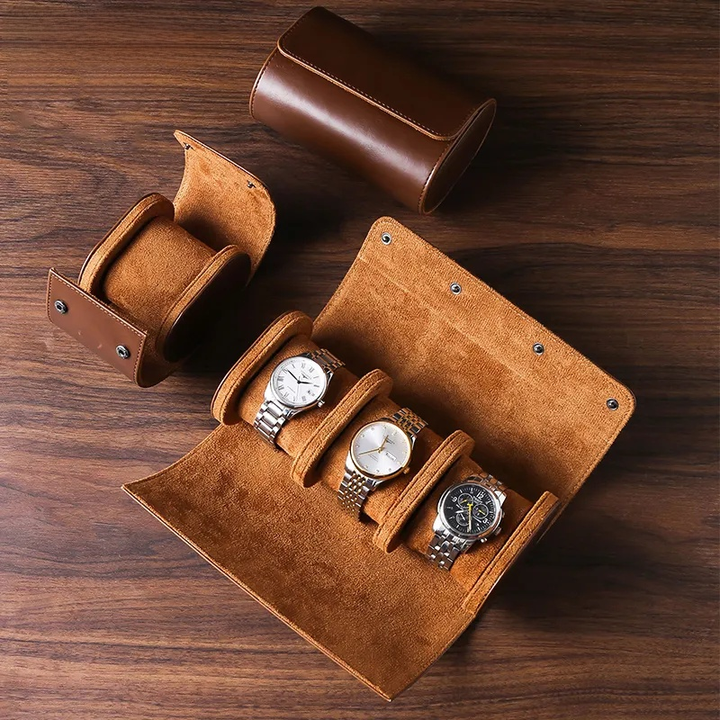Stornfield | 3-Slot Vintage Leather Men's Watch Case for Travel