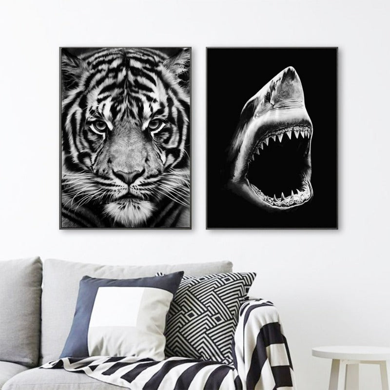 Stornfield | Wild Animals Africa Wildlife Black White - Canvas Wall Decor Painting