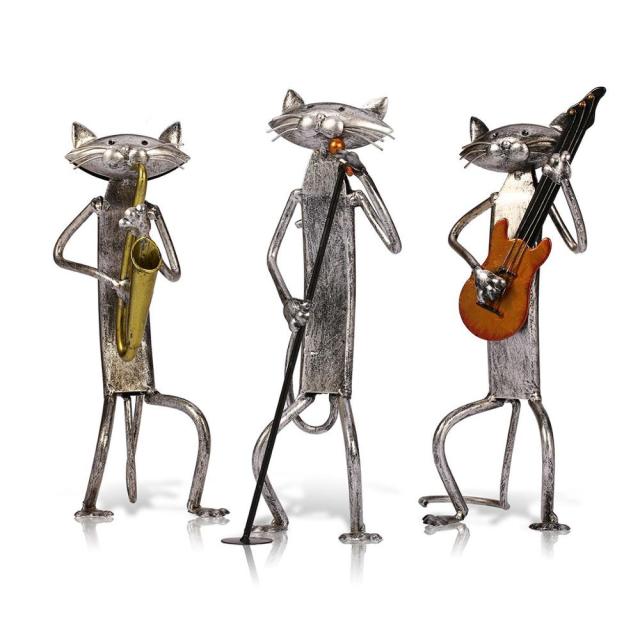3 Mini Musician Cats Modern Sculpture | Stornfield