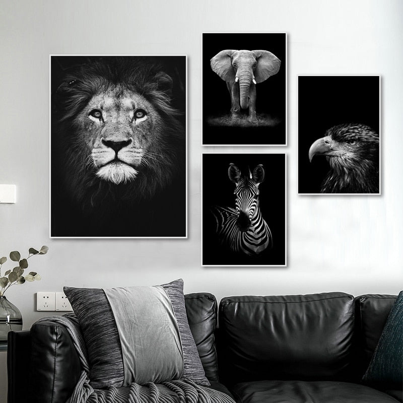 Stornfield | Wild Animals Africa Wildlife Black White - Canvas Wall Decor Painting