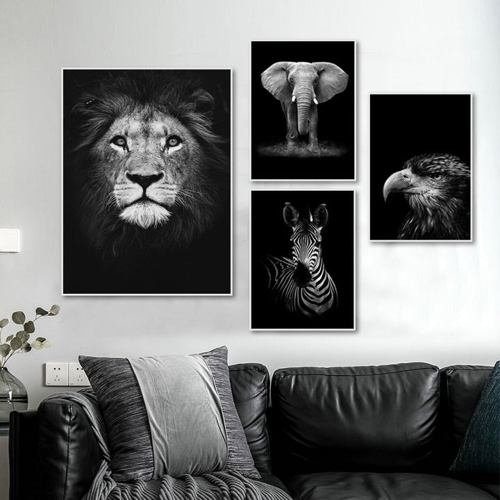 Stornfield | Wild Animals Africa Wildlife Black White - Canvas Wall Decor Painting