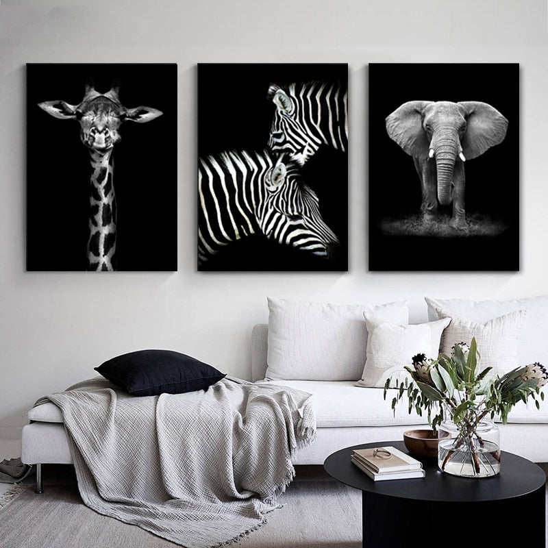 Stornfield | Wild Animals Africa Wildlife Black White - Canvas Wall Decor Painting
