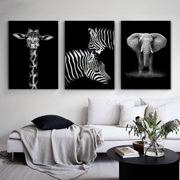 Stornfield | Wild Animals Africa Wildlife Black White - Canvas Wall Decor Painting