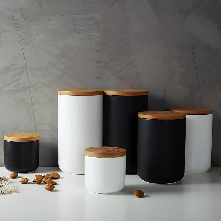 Ceramic storage container with bamboo lid – Natural design | Fresh storage for home | Stornfield