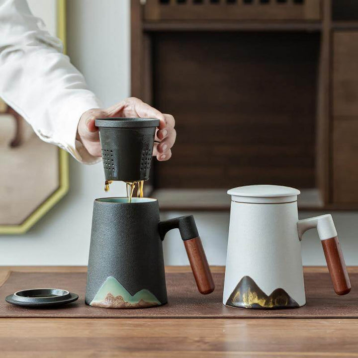 Mountain Art Ceramic Tea Mugs With Filter | Stonrfield
