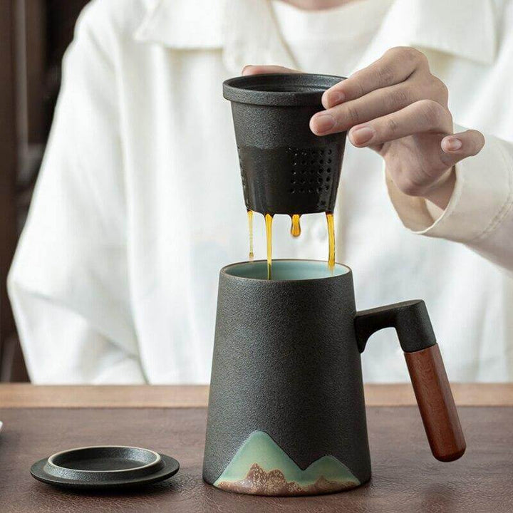 Mountain Art Ceramic Tea Mugs With Filter | Stonrfield