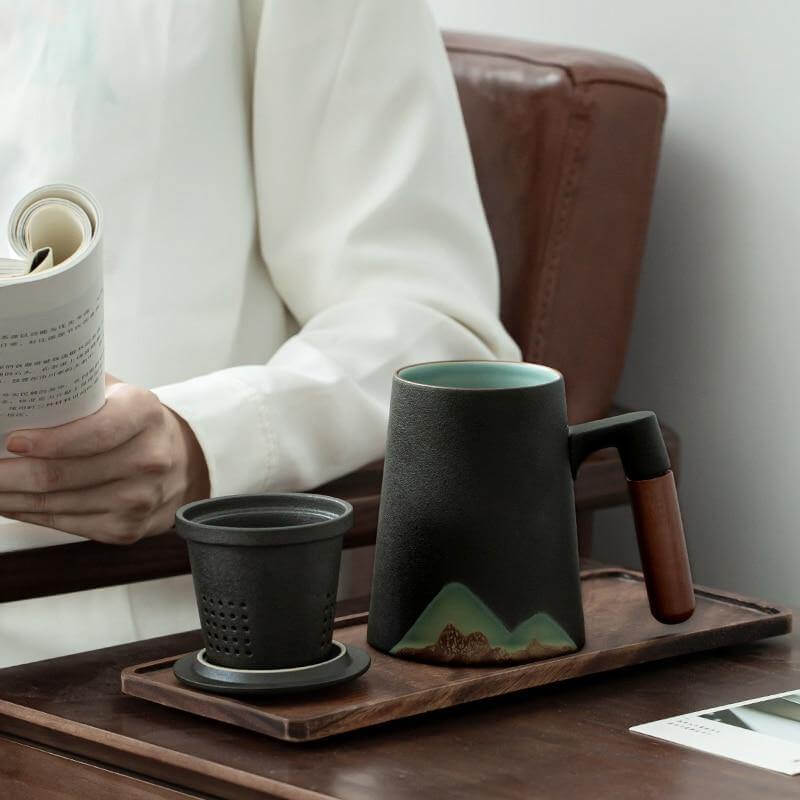 Mountain Art Ceramic Tea Mugs With Filter | Stonrfield
