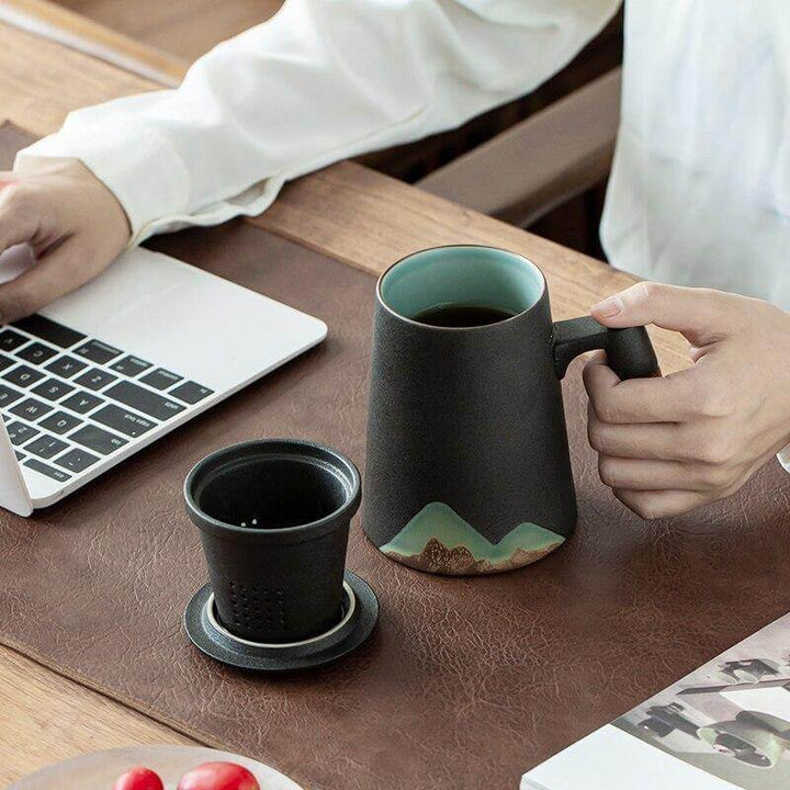 Mountain Art Ceramic Tea Mugs With Filter | Stonrfield