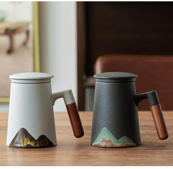 Mountain Art Ceramic Tea Mugs With Filter | Stonrfield