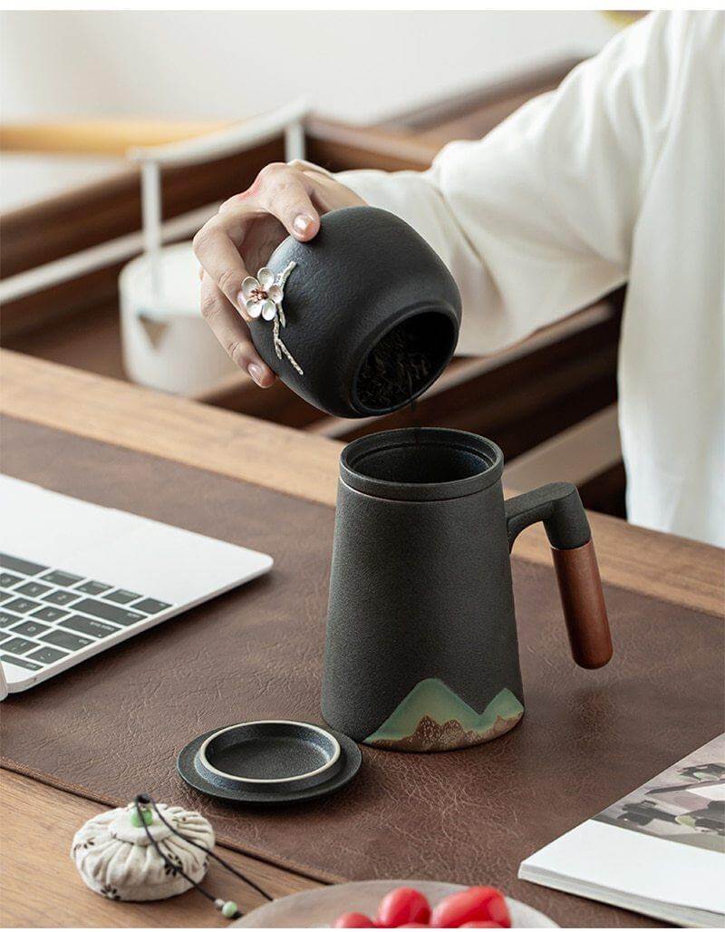 Mountain Art Ceramic Tea Mugs With Filter | Stonrfield