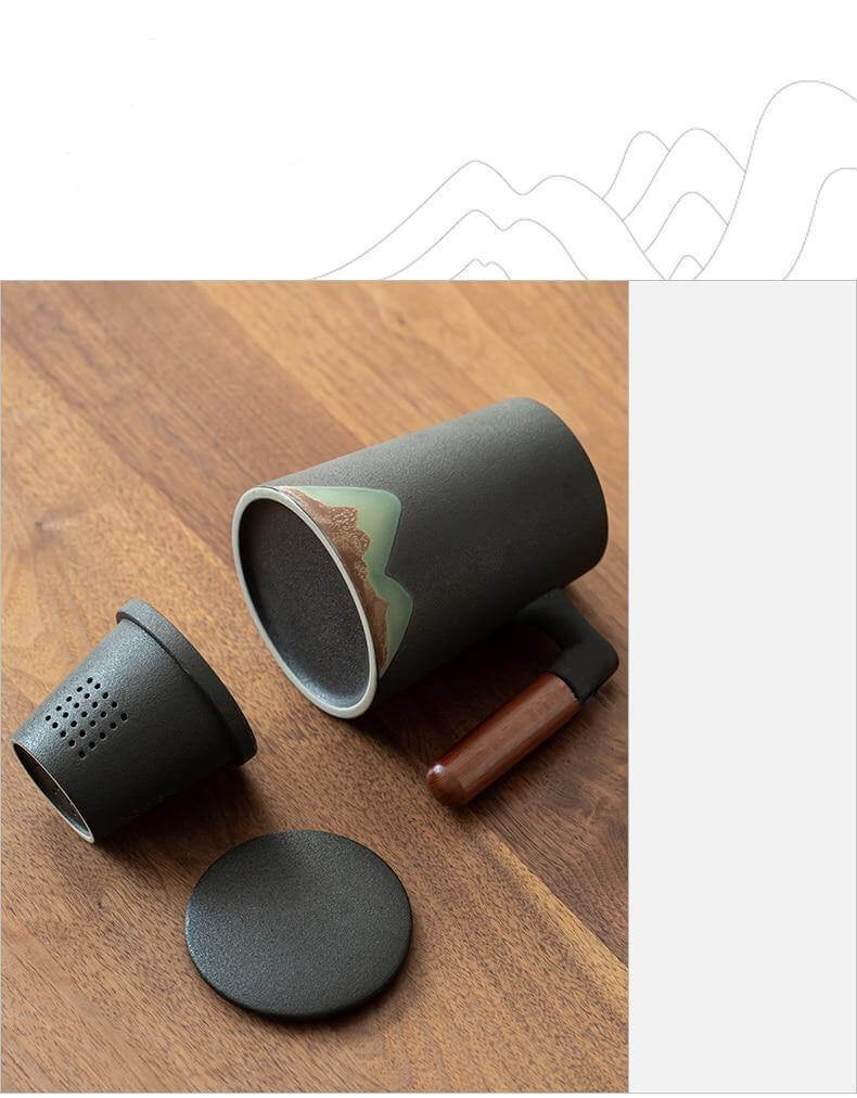 Mountain Art Ceramic Tea Mugs With Filter | Stonrfield