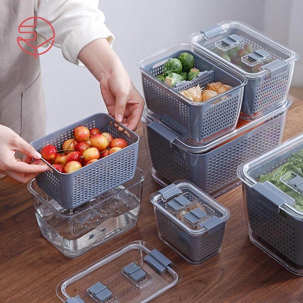 Stornfield | Boîte d'organisateur de drainage de réfrigérateur multifonctionnelle pour légumes et fruits avec couvercle