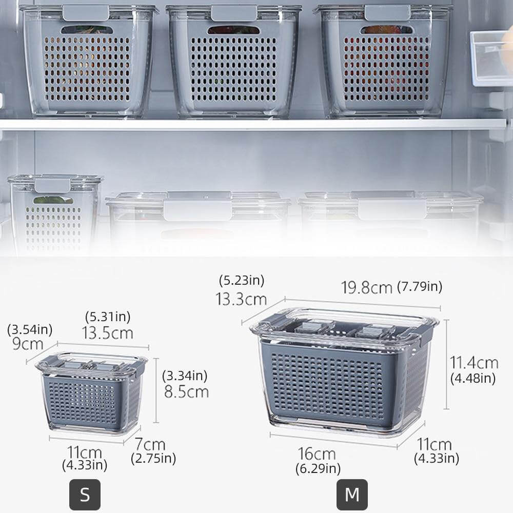 Stornfield | Boîte d'organisateur de drainage de réfrigérateur multifonctionnelle pour légumes et fruits avec couvercle