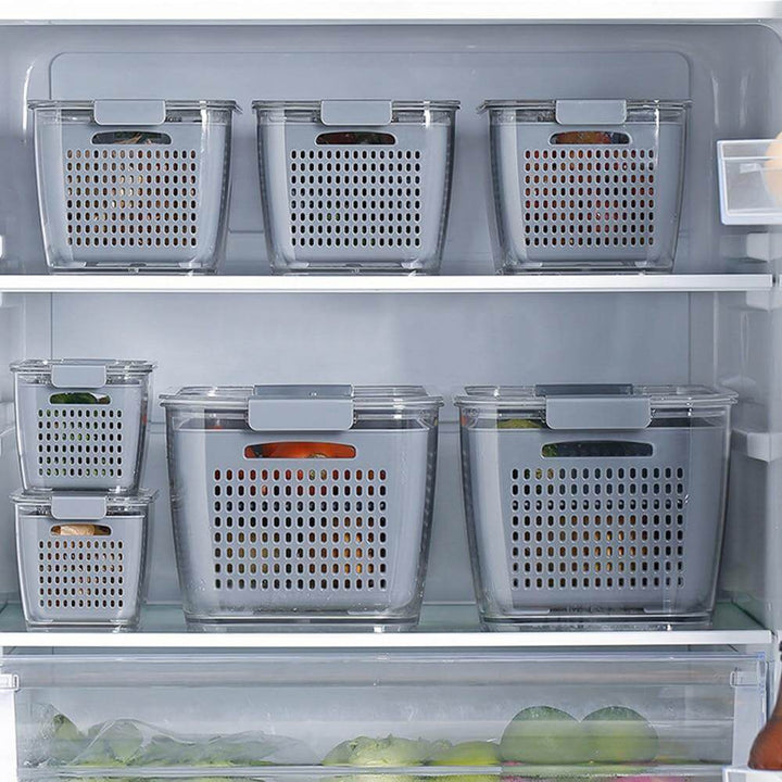 Stornfield | Boîte d'organisateur de drainage de réfrigérateur multifonctionnelle pour légumes et fruits avec couvercle