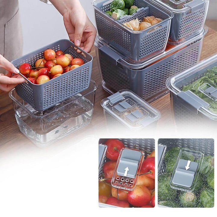 Stornfield | Boîte d'organisateur de drainage de réfrigérateur multifonctionnelle pour légumes et fruits avec couvercle