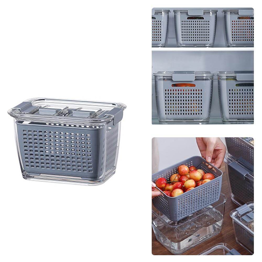 Stornfield | Boîte d'organisateur de drainage de réfrigérateur multifonctionnelle pour légumes et fruits avec couvercle