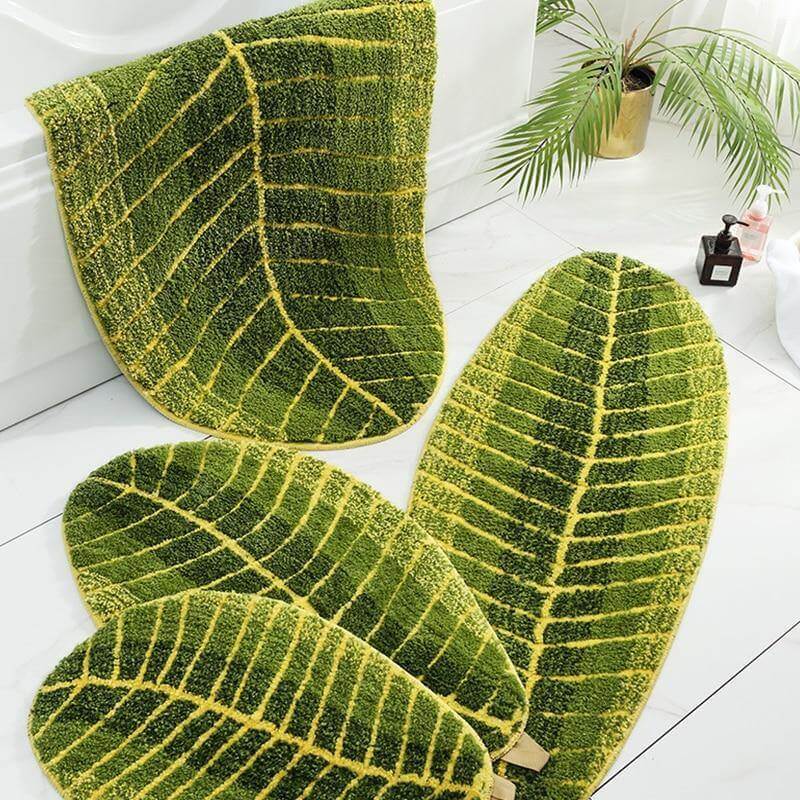 Pure Green Leaf Shape Home Rug | Stonrfield