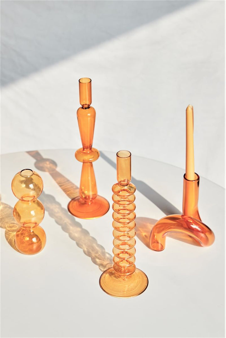 Modern Glass Candle Holders - Orange | Stornfield