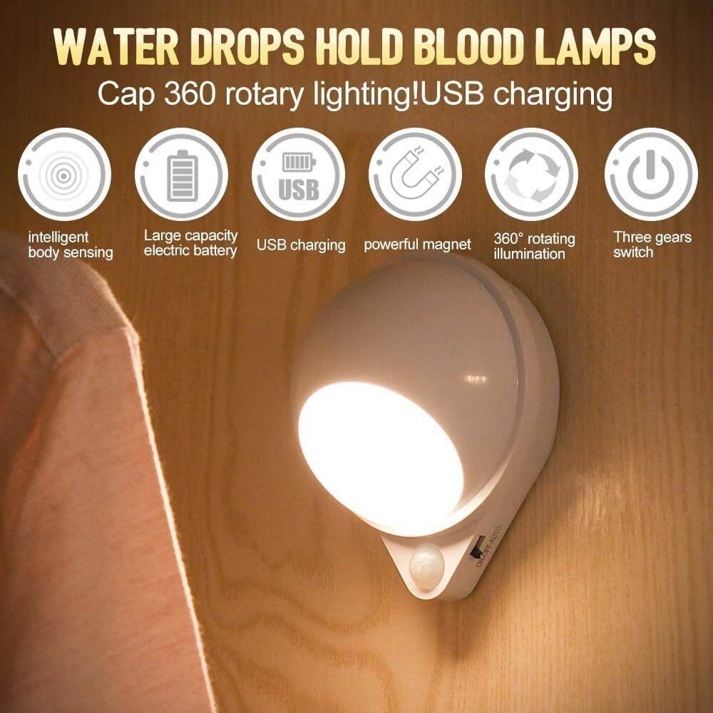 360 Rotating Water Drop Body Sensing RechargeaStornfielde Lamp | Stornfield