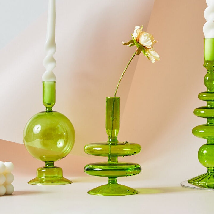Modern Glass Candleholder-Lime | Stornfield