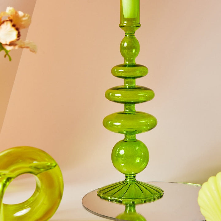 Modern Glass Candleholder-Lime | Stornfield