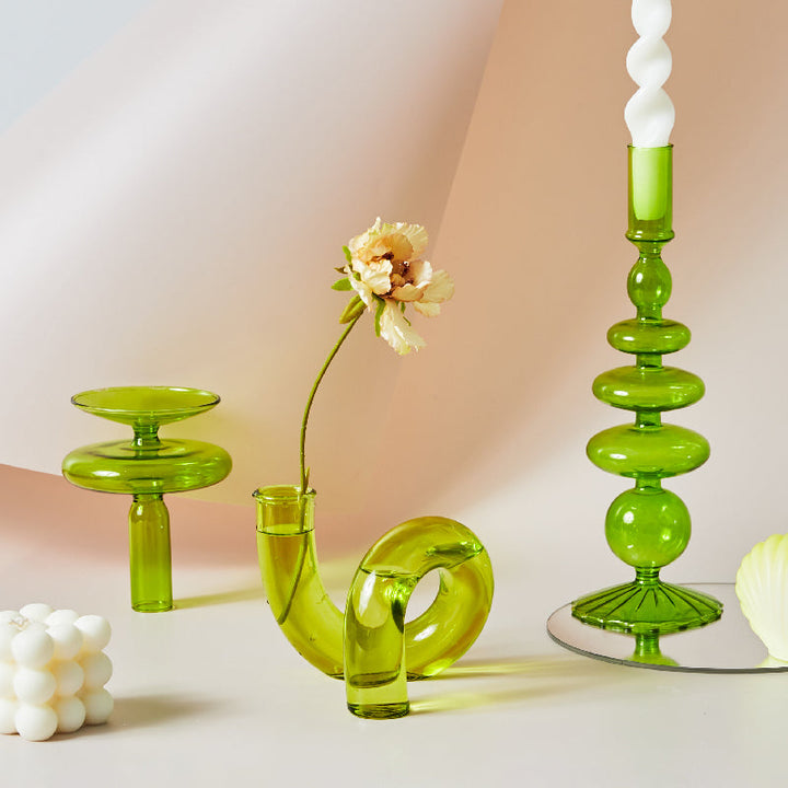 Modern Glass Candleholder-Lime | Stornfield