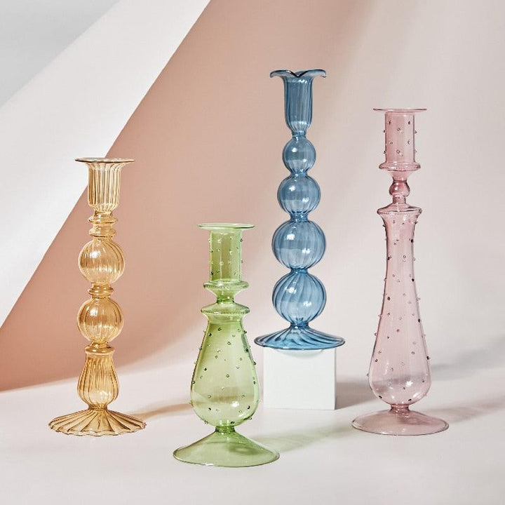 Stornfield | GlowCharm Bougeoir en Verre Pastel | Supports de Bougie Décoratifs | Décor de Table Élegant